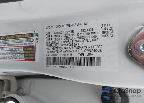 2020 Acura Rdx Advance Package from USA, damaged, VIN 5J8TC2H72LL025195